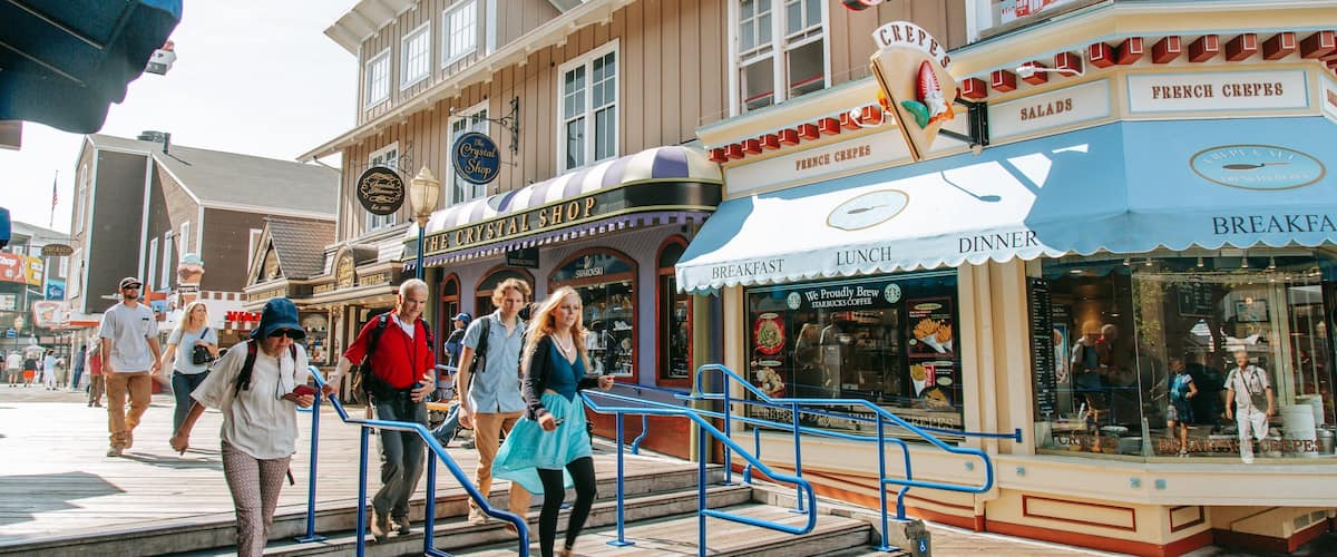 Fisherman\'s Wharf which includes street scenes as well as a small group of people