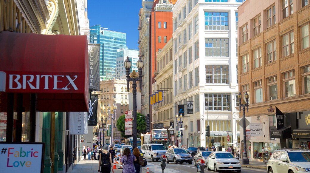 Union Square which includes street scenes, a city and city views