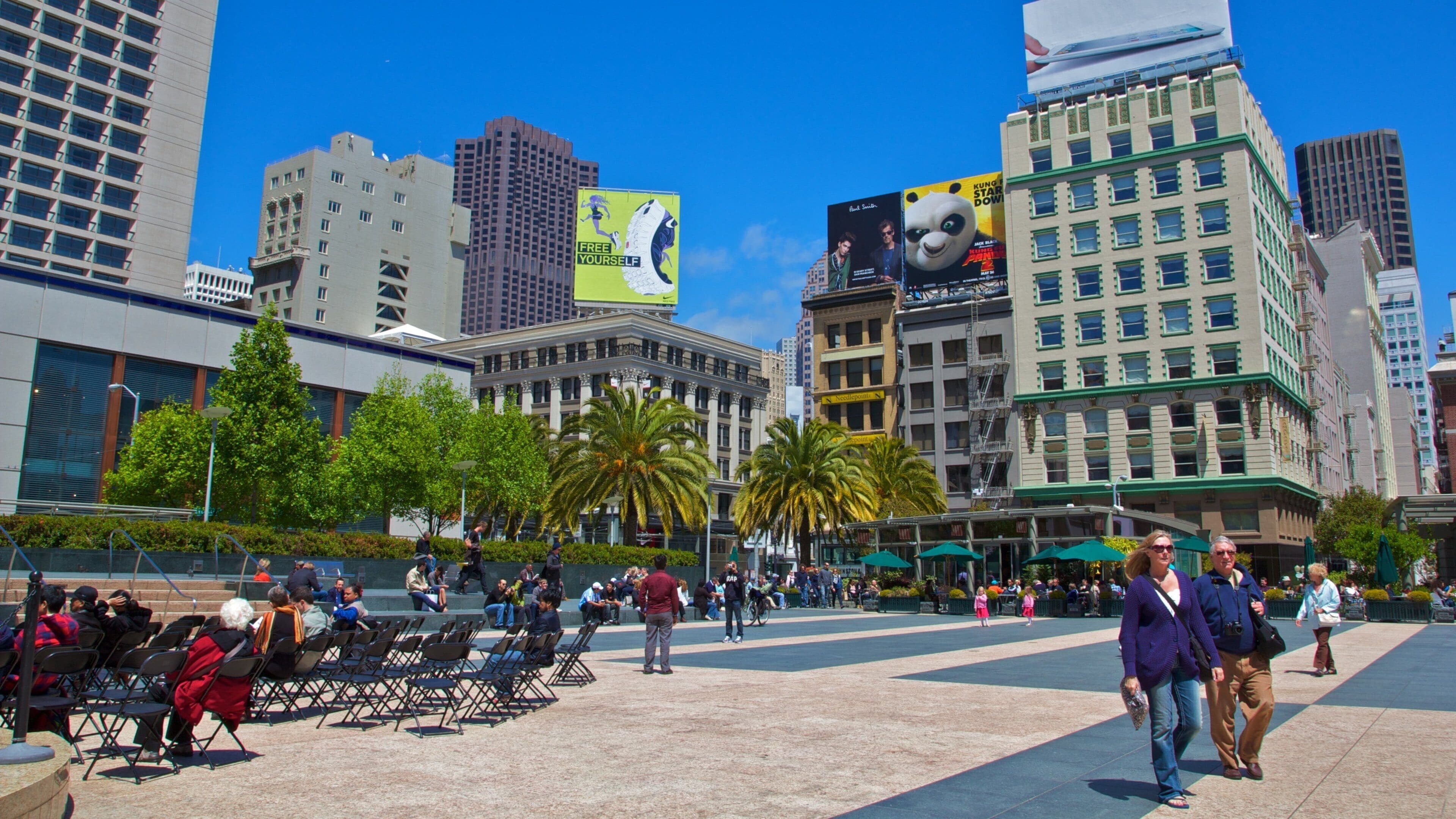 Union Square which includes a square or plaza, a city and skyline