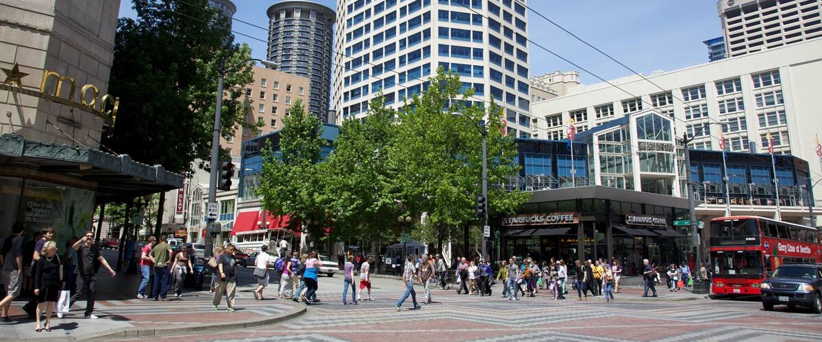 Centrale Seattle og byder på en by, gadeliv og en skyskraber