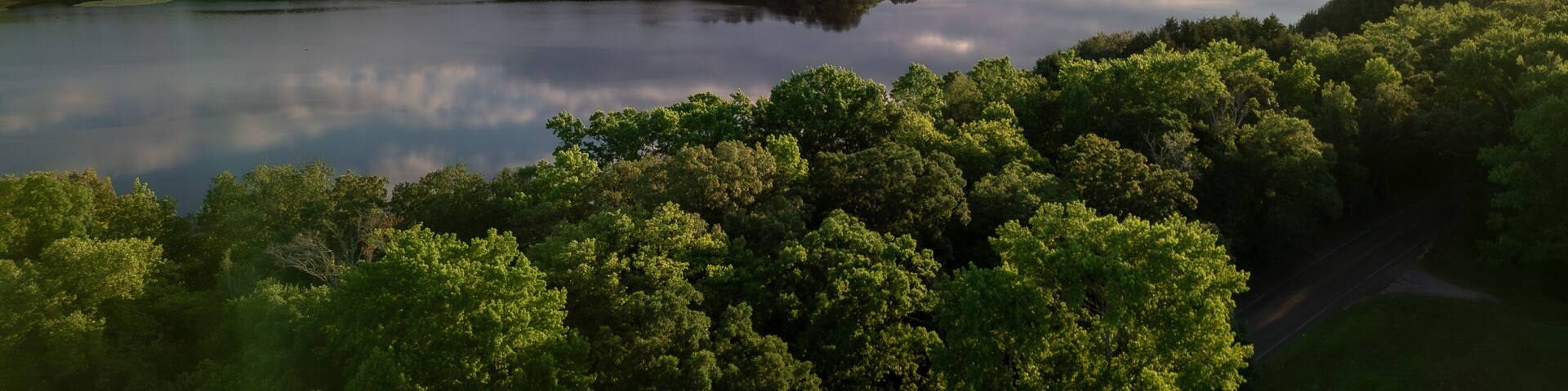 Aerial shot from a drone of Parvin State Park in New Jersey.