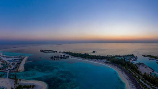 Aerial view, island Olhuveli and Bodufinolhu, South Male Atoll, Maldives