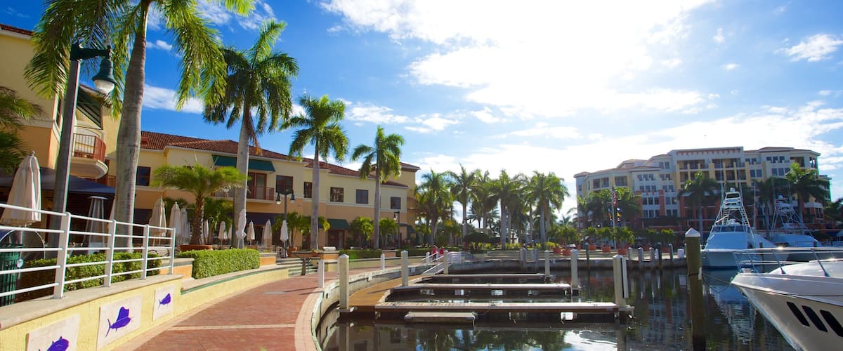 Jupiter showing tropical scenes and a marina