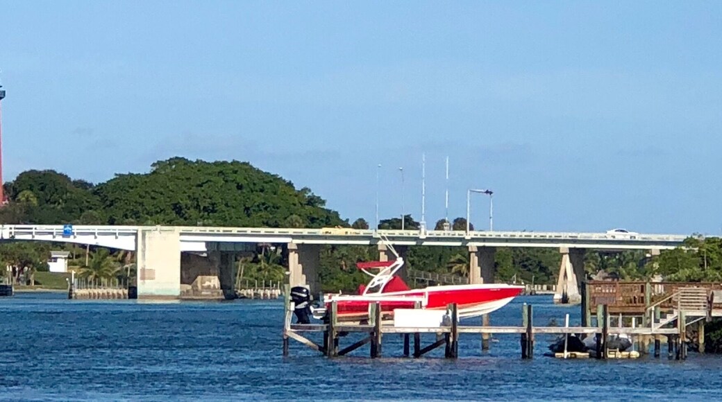 The Jupiter Inlet Lighthouse was first lit in 1860. It is located on Federal property and not accessible to the public. This view is from a small park along the Loxahatchee River.