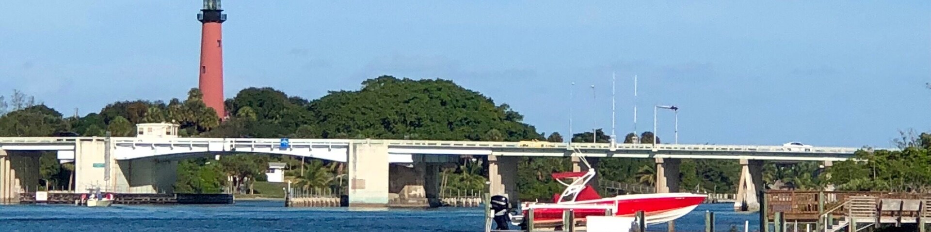 The Jupiter Inlet Lighthouse was first lit in 1860. It is located on Federal property and not accessible to the public. This view is from a small park along the Loxahatchee River.