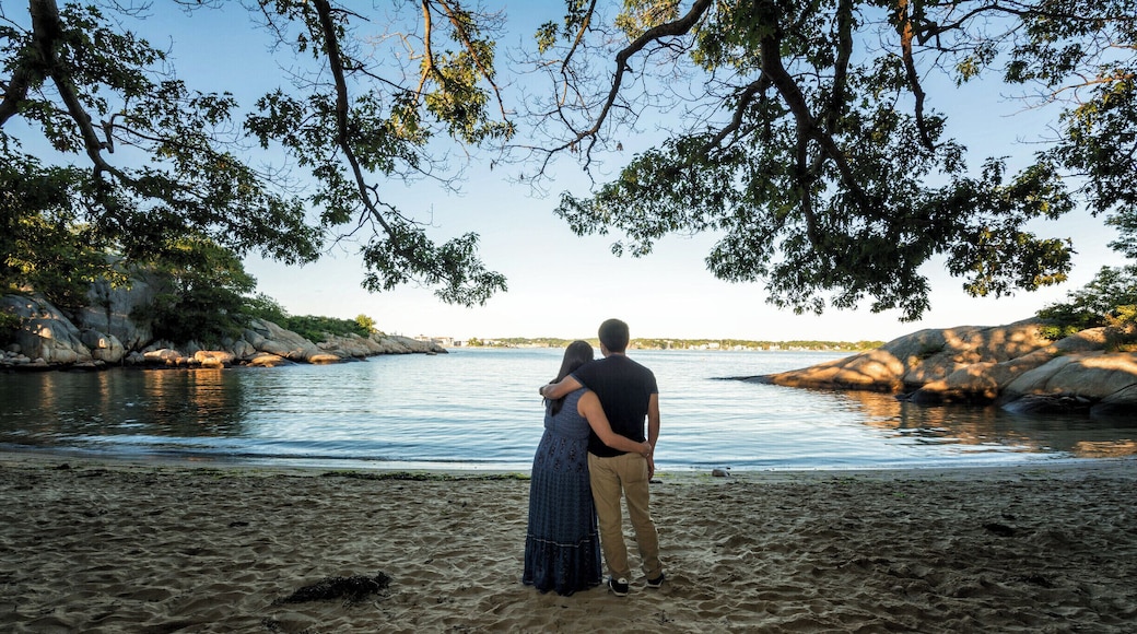 A small, crescent-shaped beach located in Gloucester's historic Stage Fort Park, Half Moon Beach offers up great views of Stacy Boulevard and downtown Gloucester. Surrounded on three sides by rocks, vegetation, and trees forming a protected inlet, Half Moon Beach is a perfect spot for your beach vacation.