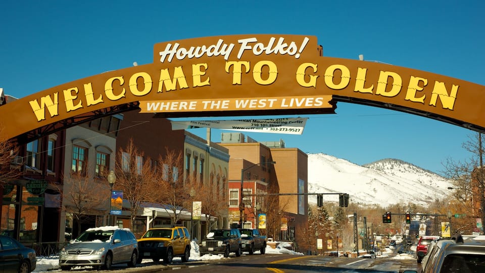 Golden which includes a city, street scenes and signage