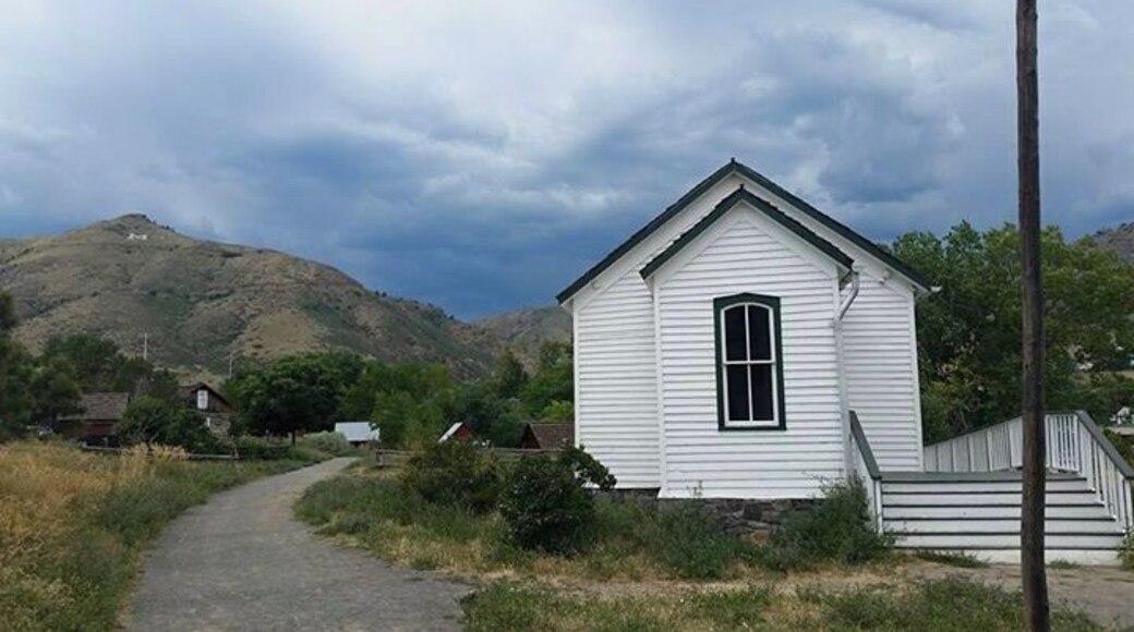 Guy Hill school house in Clear Creek History Park, Golden, CO. If you peek in the windows the desks are set up like there's still students