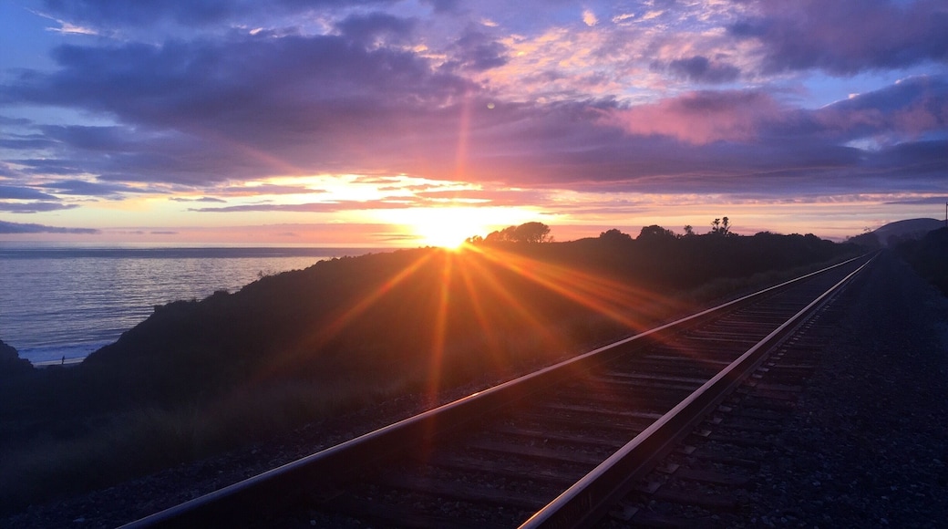 Side of the 101 Southbound Freeway. Beautiful sunset after a stormy day.