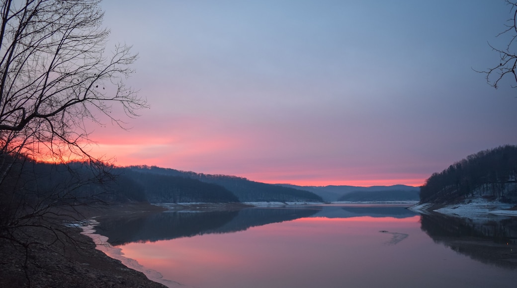 Pink sunrise over Tygart Lake, West Virginia