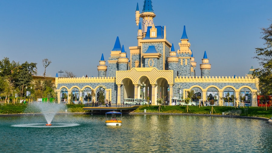 fairytale castle and lake in National Park of Uzbekistan named after Alisher Navoi in Tashkent