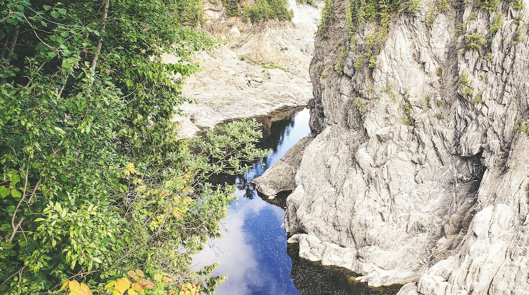 The Falls & Gorge walk is approximately 5 KM depending where you start. Along the path you can find geocaching, a nice picnic area, and a place that you can pay a small fee to take over 200+ stairs to different sections of the gorge below. Depending on whether you take photos or walk right through I easily spent 3 hours here. The paths are not wheelchair friendly in many areas, but there are sections where you can drive up to and look down. What I like most about this photo is that if you look closely you can see a man's face about to be submerged in water.