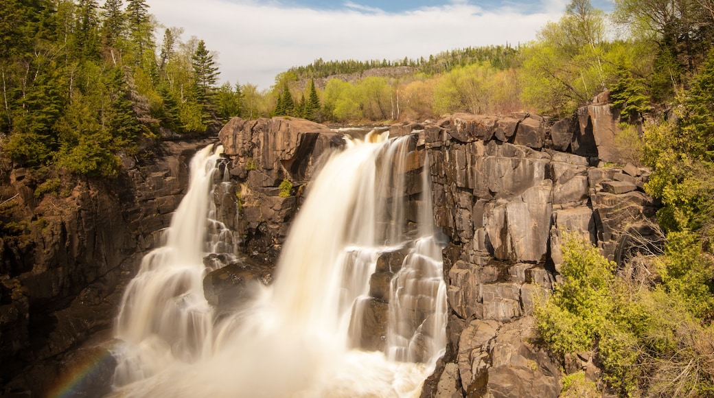 High Falls at US/Canadian border at Grand Portage State Park Minnesota. Horizontal Waterfall
