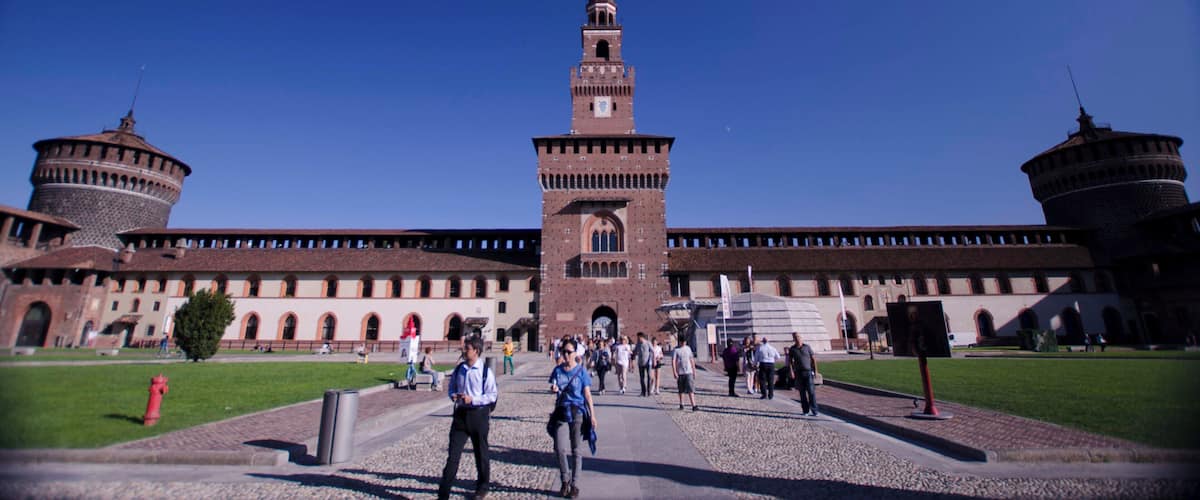 Sforza Castle viewed by the north-western side of Piazza delle Armi, the main courtyard