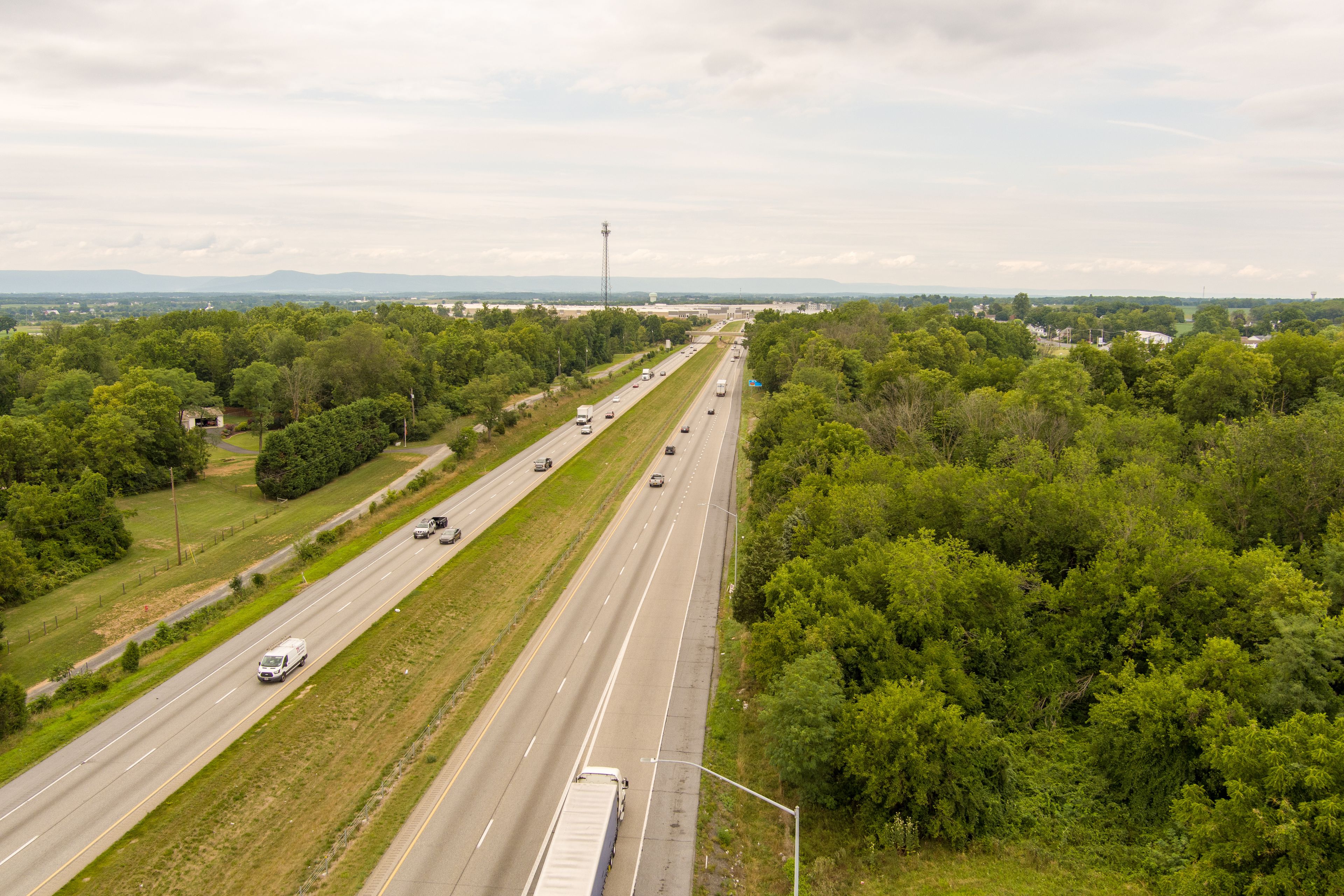 Aerial view of Interstate 81 near Greencastle, Franklin County, Pennsylvania.