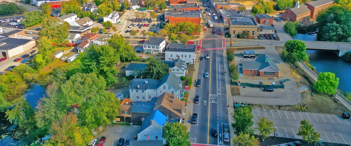 Aerial Drone Photography Of Downtown Rochester, NH (New Hampshire) During The Fall
