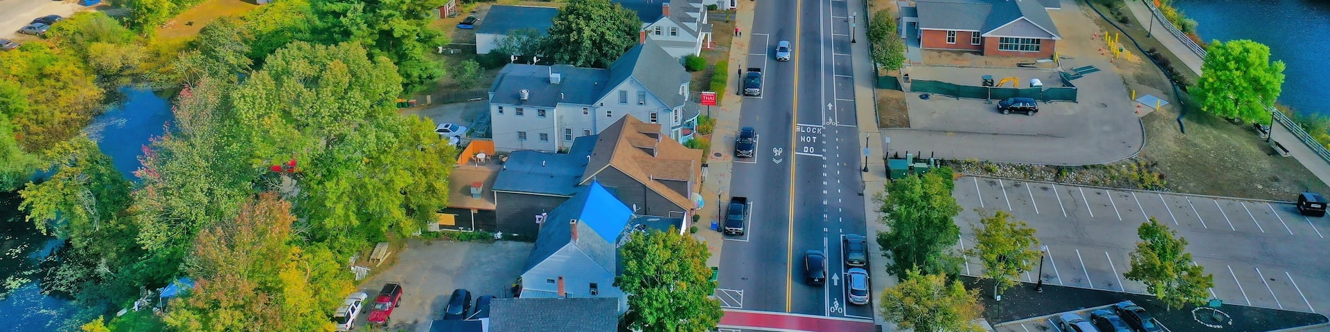 Aerial Drone Photography Of Downtown Rochester, NH (New Hampshire) During The Fall