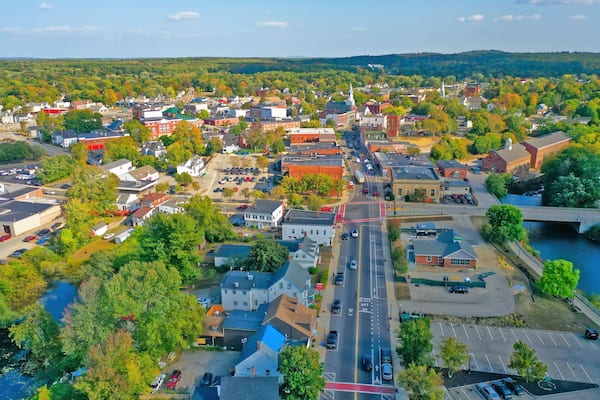 Aerial Drone Photography Of Downtown Rochester, NH (New Hampshire) During The Fall
