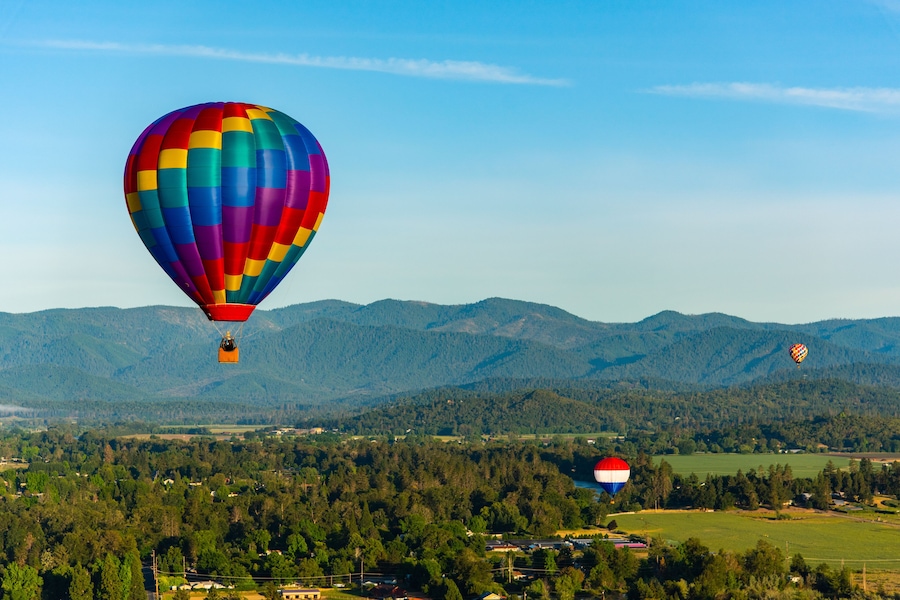 Hot Air Balloon Flying Over Grants Pass, Oregon during the Balloon & Kite Festival