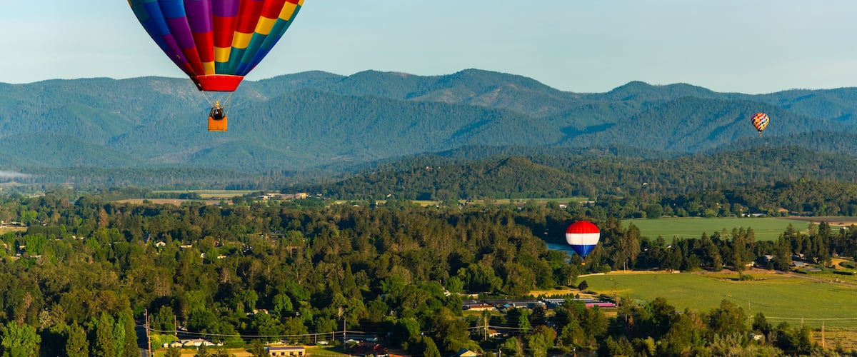 Hot Air Balloon Flying Over Grants Pass, Oregon during the Balloon & Kite Festival