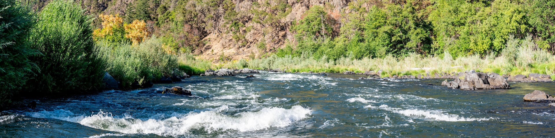 defocused Water level view of Hellgate Canyon on the wild and scenic Rogue River
