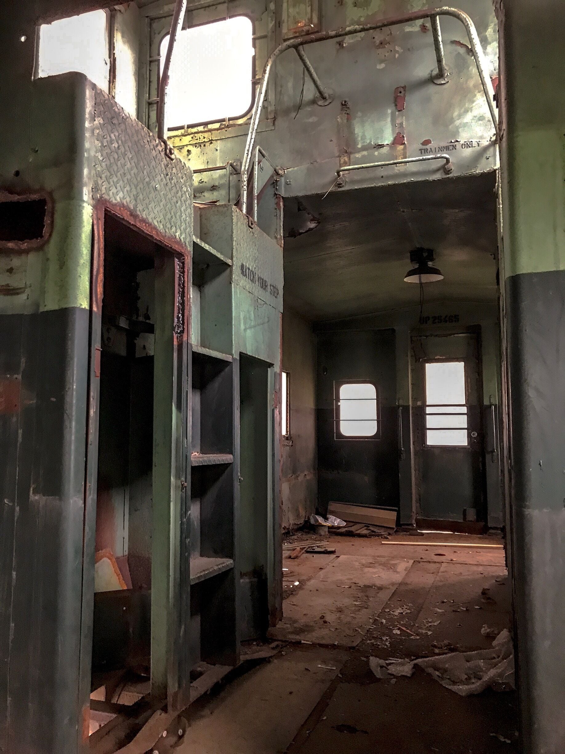 Crawl inside the old train from underneath 