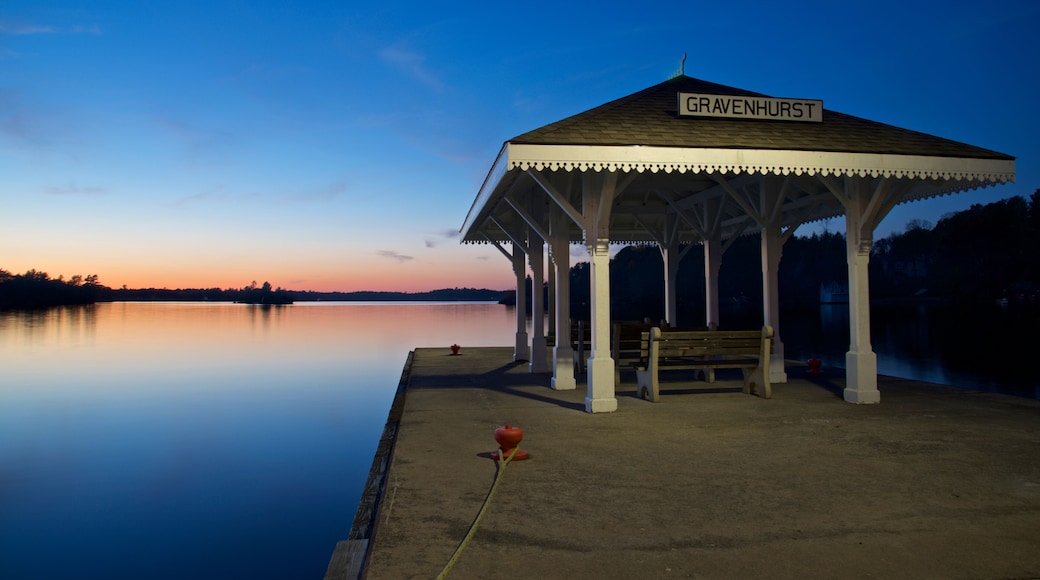 Landscape scene of the pier at twilight, Gravenhurst, Ontario, Canada.