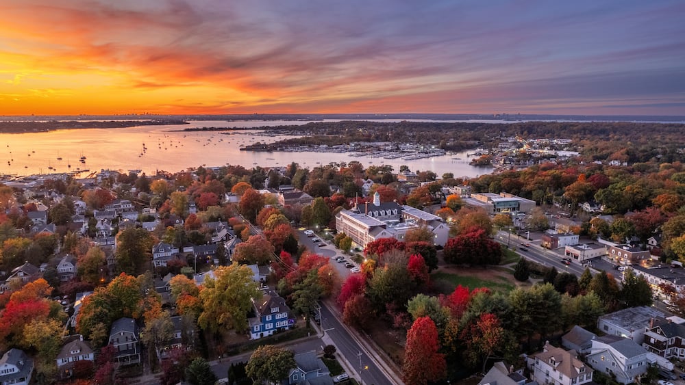 Sunset over Long Island Town in Fall