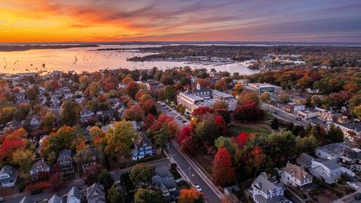 Sunset over Long Island Town in Fall