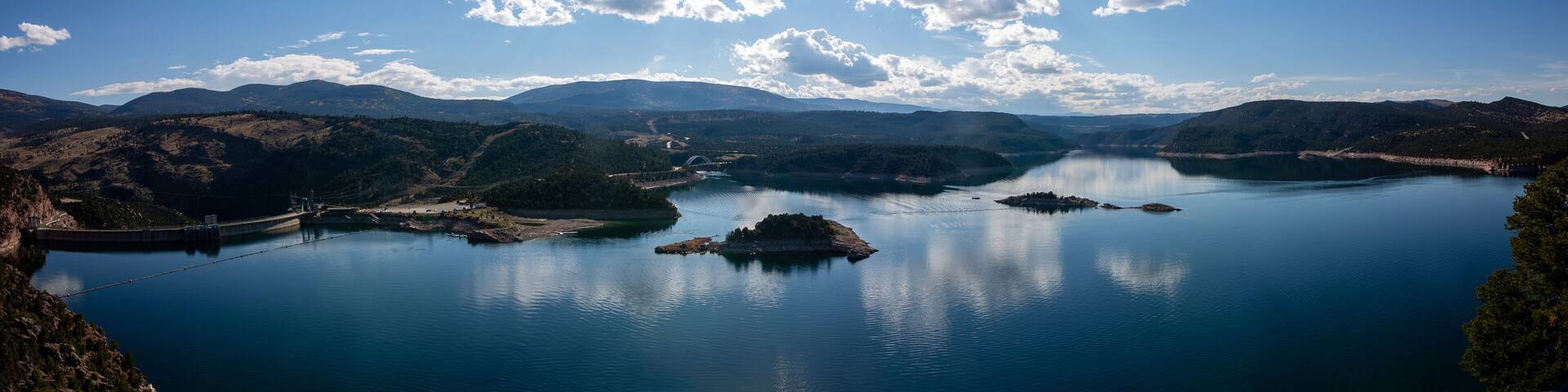 Flaming Gorge Reservoir, Green River, Vernal Utah, dam, Wyoming, Lake, Panorama