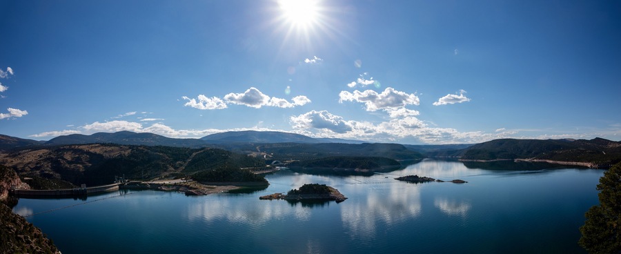 Flaming Gorge Reservoir, Green River, Vernal Utah, dam, Wyoming, Lake, Panorama