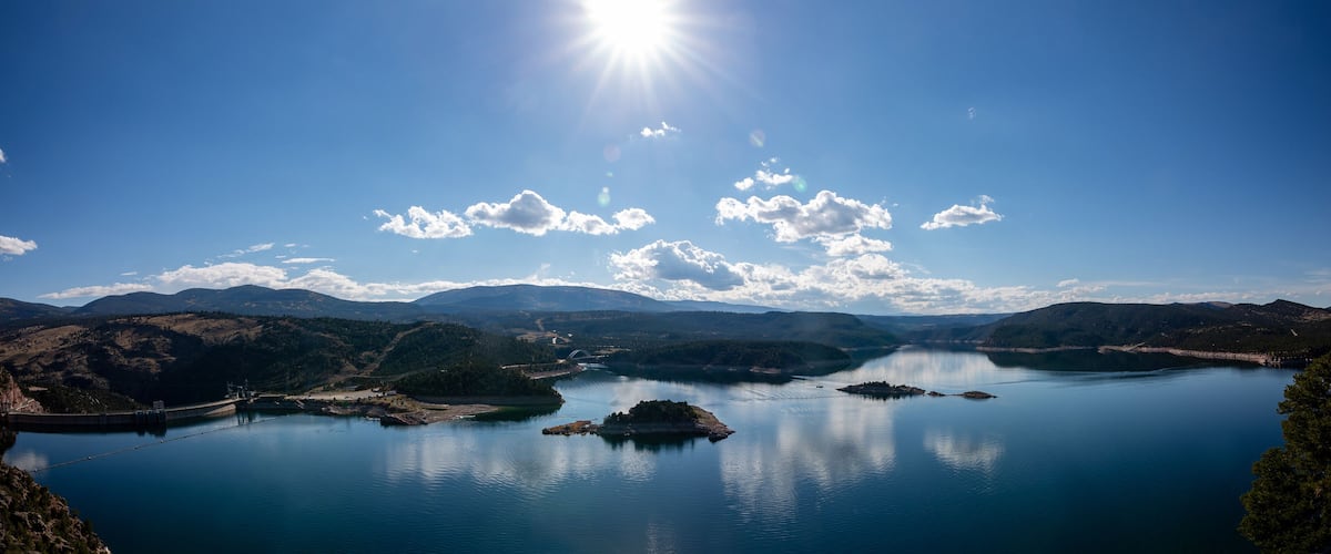 Flaming Gorge Reservoir, Green River, Vernal Utah, dam, Wyoming, Lake, Panorama