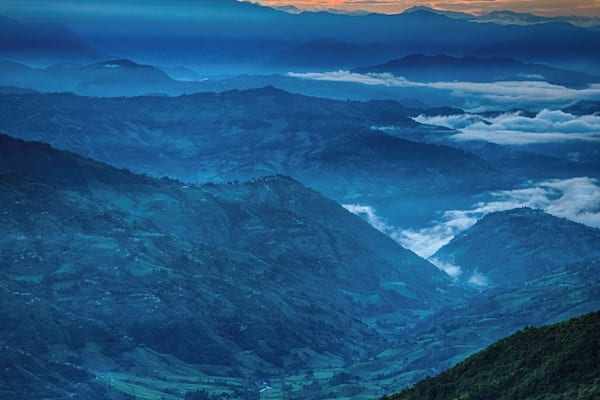 6am in the Himalayas - looking east towards Everest. You can see the peak rising to the left in the distance. #green