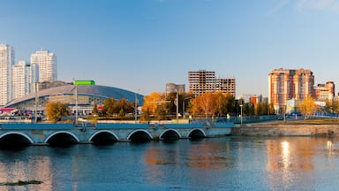 Panorama of the autumn embankment of the river Miass