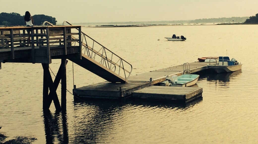 Lucas Point dock near Todd's point in Old Greenwich Connecticut. Lovely calm bay for peaceful sailing or hunting for horseshoe crabs.