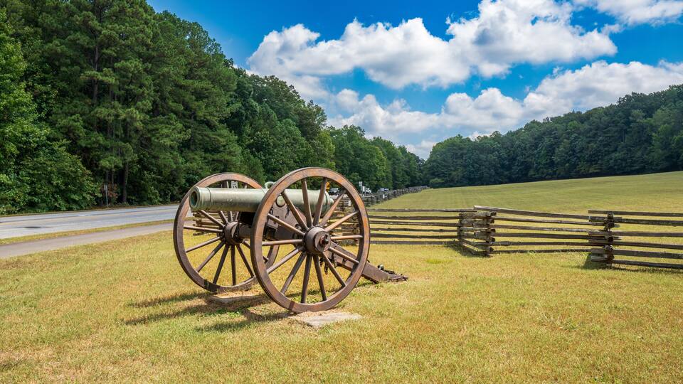One of the cannons of the gun battery at the 24 Gun Trail, Kennesaw Mountain National Battlefield park. This is also the entrance with a huge green field and historic war spots worth to visit.