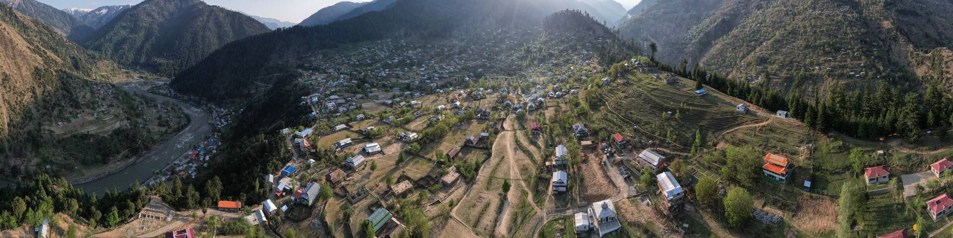 Landscape of a Village in Mountains