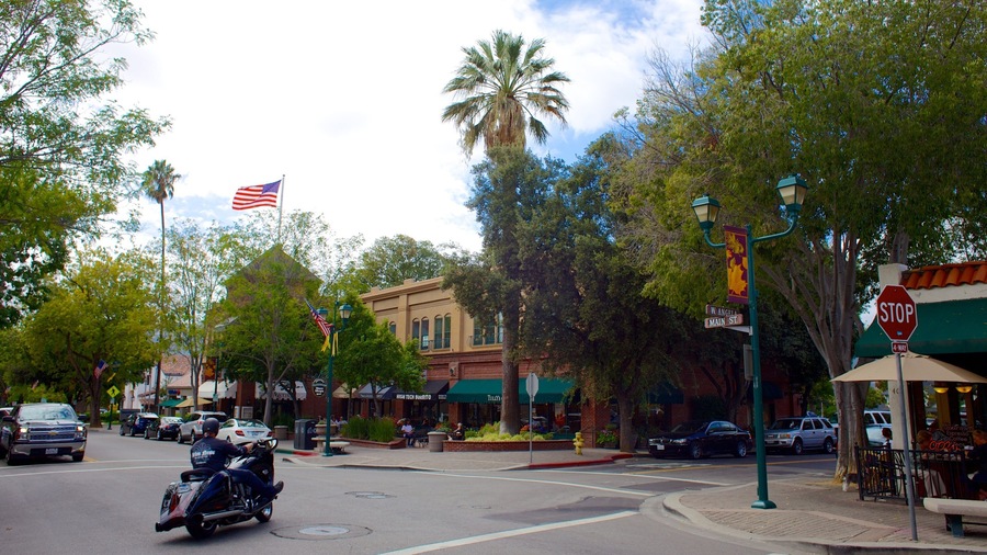 Pleasanton which includes a small town or village, street scenes and motorbike riding