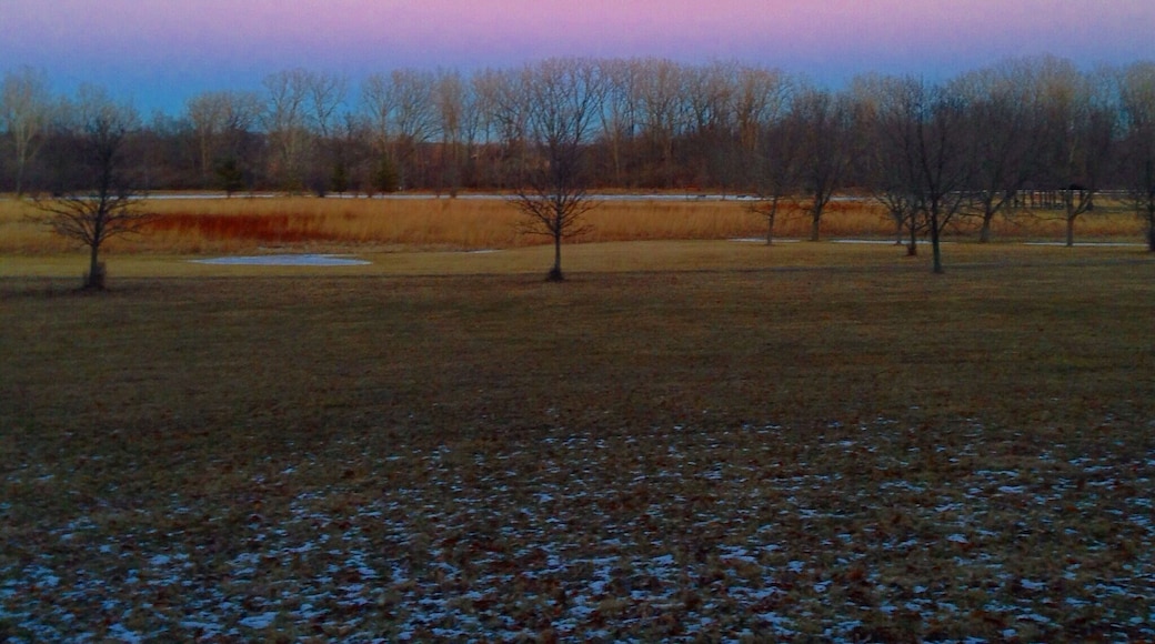 Tucked way back behind the main sports fields and playgrounds of the community park is another section with a pond and walking path and these types of moonrise.