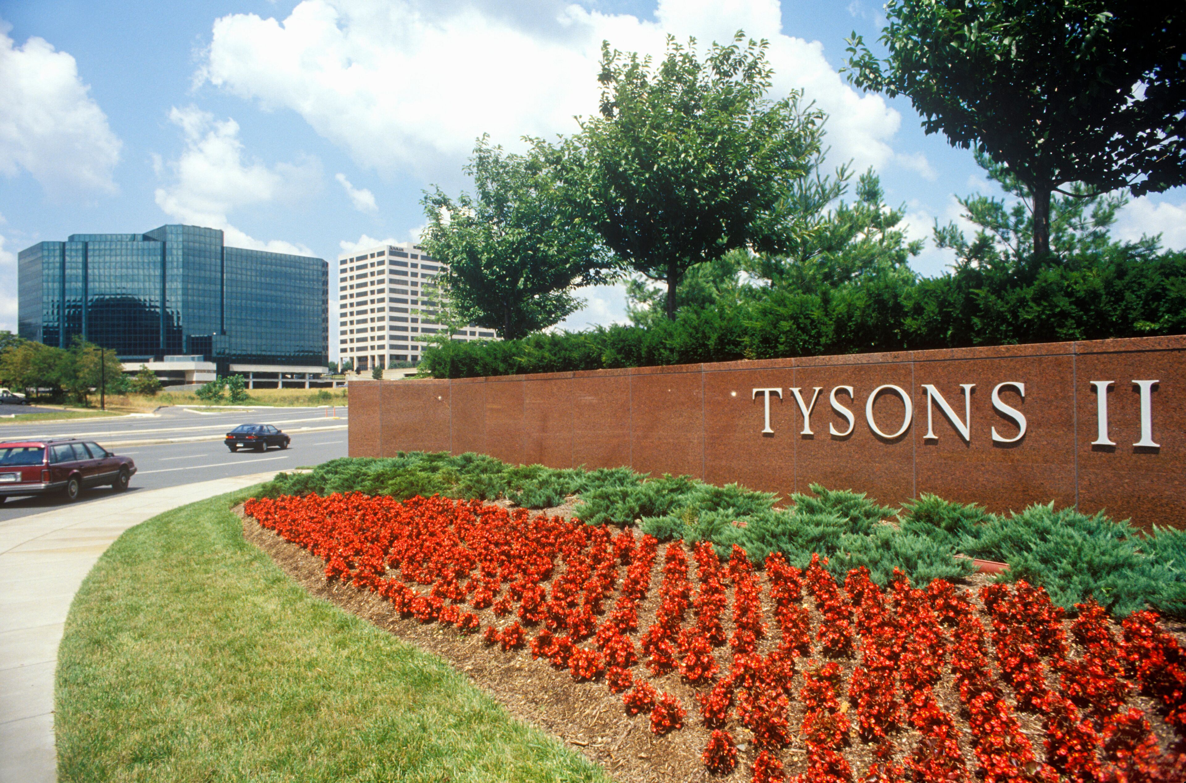 Detail of Tyson's Corner with landscaping, Fairfax County, VA