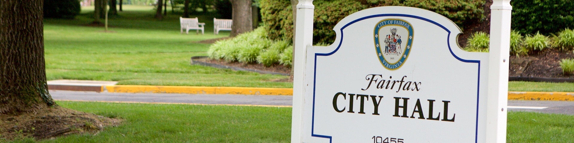 Fairfax which includes signage, an administrative buidling and a park