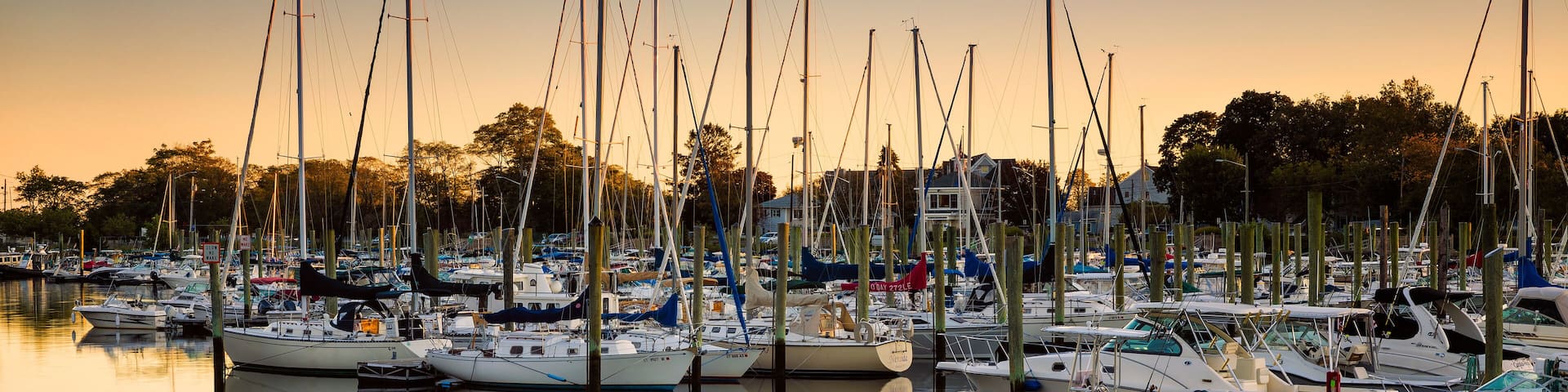 Sunset at Ash Creek marina, Fairfield, Connecticut.