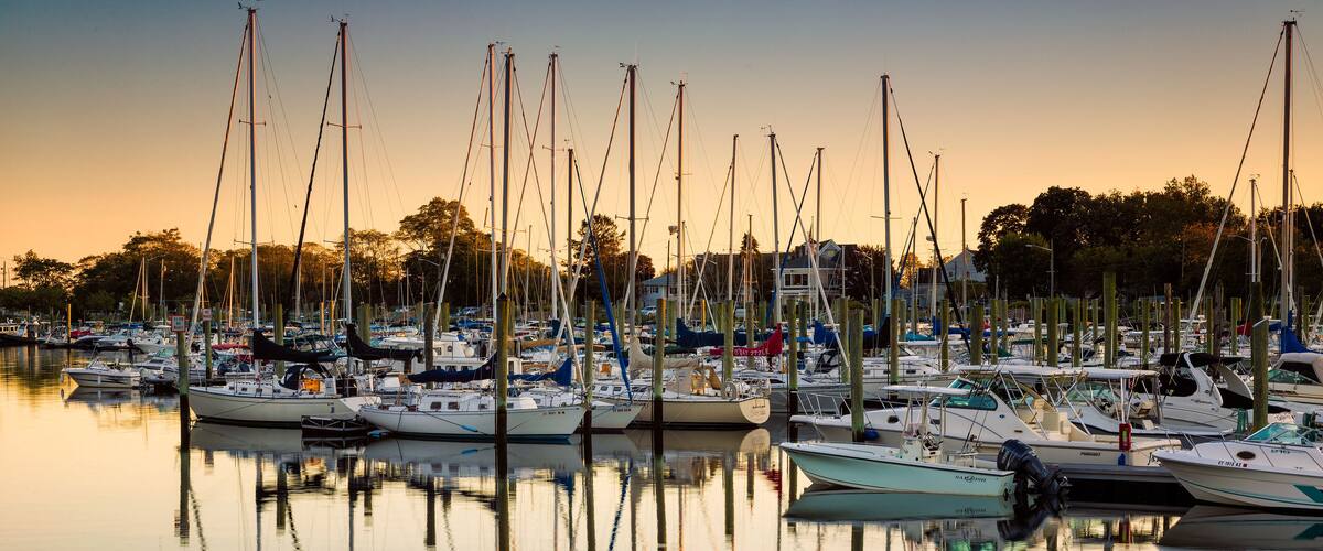 Sunset at Ash Creek marina, Fairfield, Connecticut.
