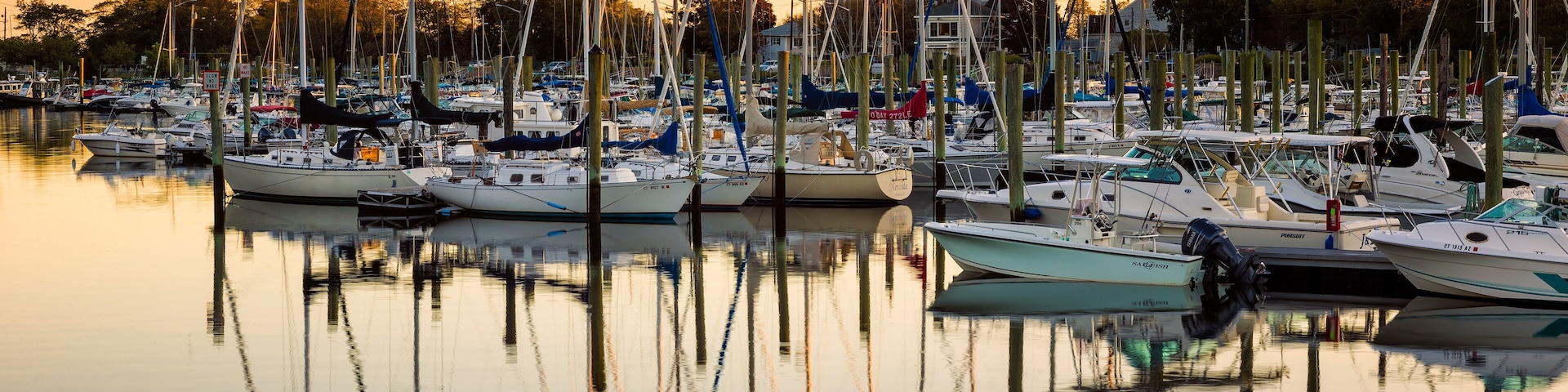 Sunset at Ash Creek marina, Fairfield, Connecticut.