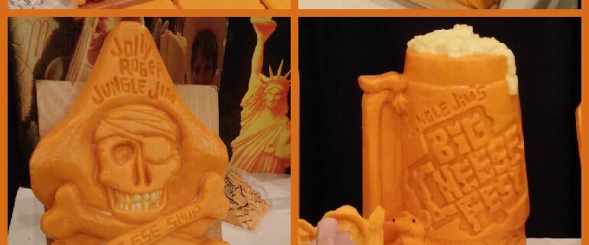 Jungle Jim's Big Cheese Fest is exactly what it sounds like; an event space chock full of vendors handing out samples of cheese, crackers, charcuterie, beer and wine.
Did I mention cheese? Lots and lots of cheese, over 1,400 cheeses!
These sculptures are all done by Guiness Book of World Records cheese carver, Sarah Kaufmann