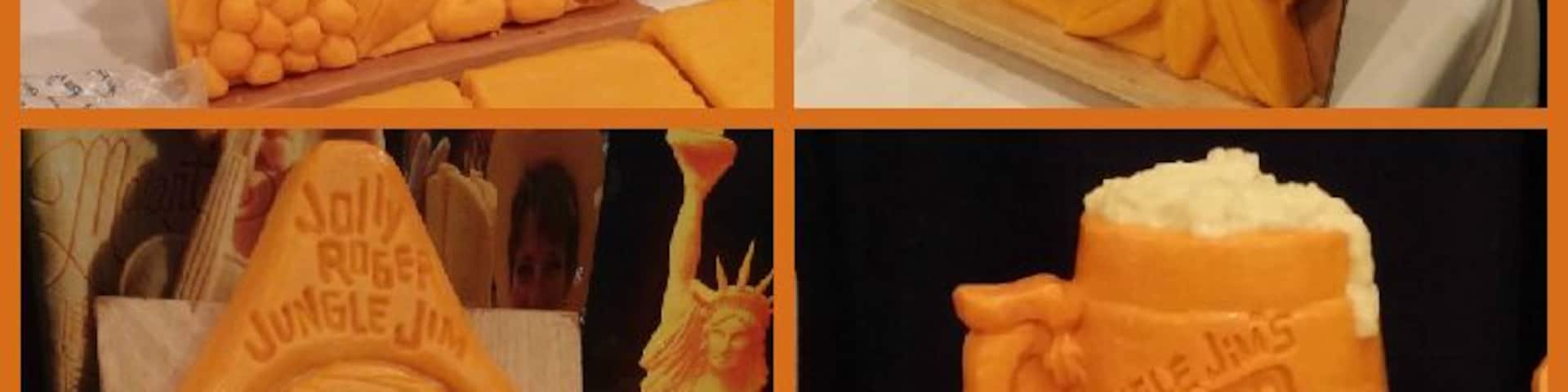 Jungle Jim's Big Cheese Fest is exactly what it sounds like; an event space chock full of vendors handing out samples of cheese, crackers, charcuterie, beer and wine.
Did I mention cheese? Lots and lots of cheese, over 1,400 cheeses!
These sculptures are all done by Guiness Book of World Records cheese carver, Sarah Kaufmann