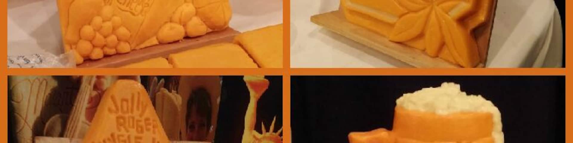 Jungle Jim's Big Cheese Fest is exactly what it sounds like; an event space chock full of vendors handing out samples of cheese, crackers, charcuterie, beer and wine.
Did I mention cheese? Lots and lots of cheese, over 1,400 cheeses!
These sculptures are all done by Guiness Book of World Records cheese carver, Sarah Kaufmann