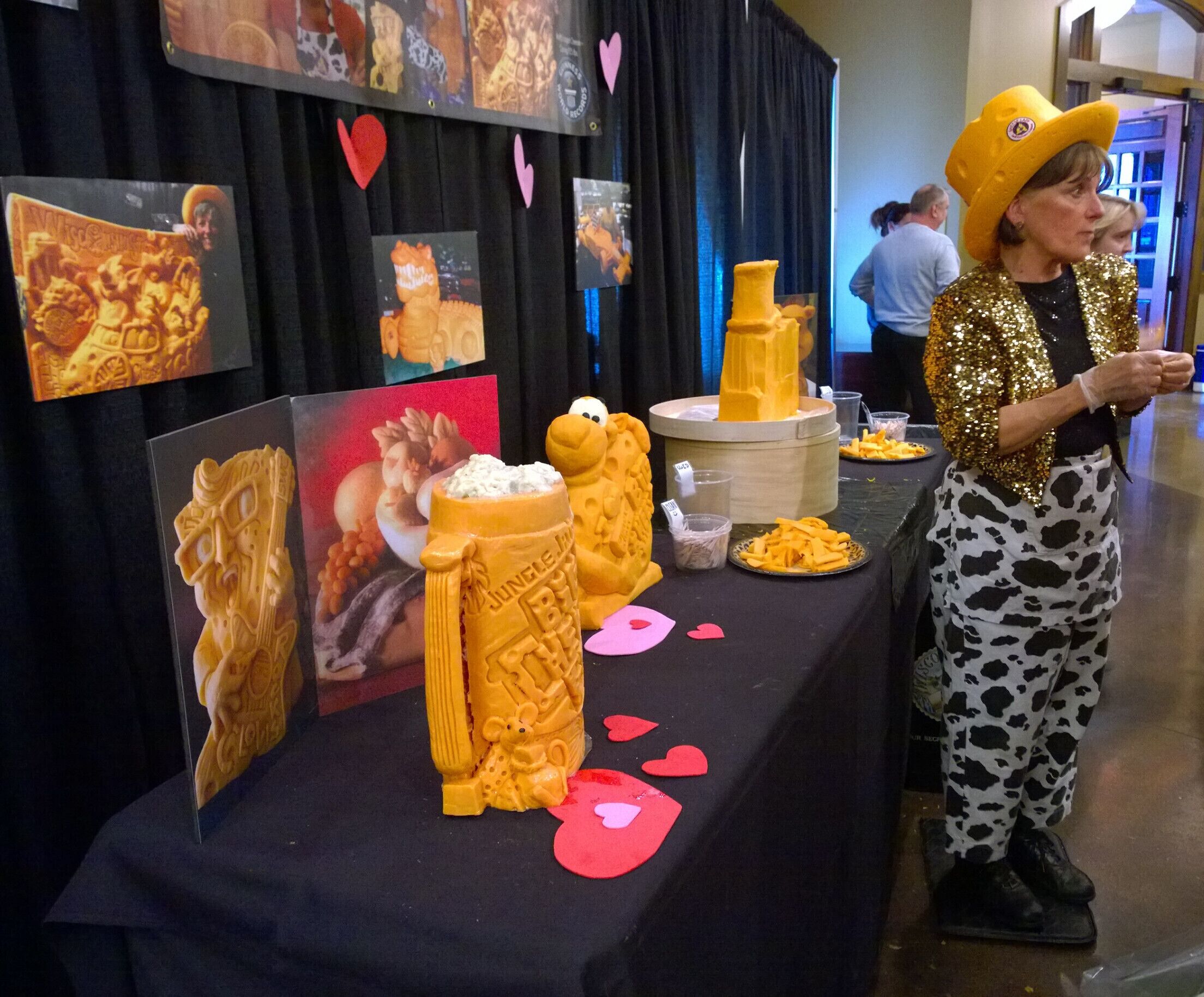 Sarah the cheese lady, Guinness Book of World Records cheese carver and some of her masterpieces at Jungle Jim's Big Cheese Fest. The Cheesiest Fest in the Midwest! 

The Big Cheese Fest is an excuse to join fellow queso connoisseurs and fromage fanatics consume cheese samples from 40+ booths from over 80 companies.

Afterwards, head over to the store and peruse over 1,400 cheeses offered everyday in the Cheese Shop.