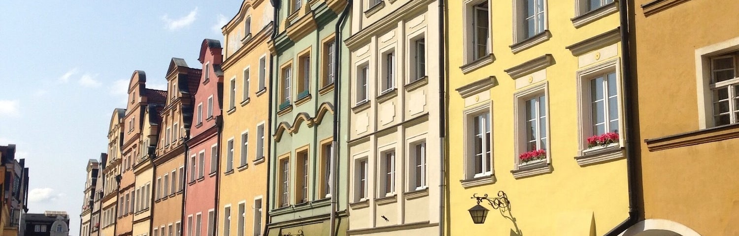 The town square of Jelenia Gora is lined with colorful buildings with Polish shops and restaurants on the street level.
#colorful