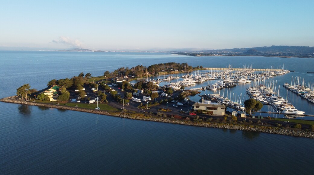 Aerial photo from a drone of Emeryville Marina Park in Emeryville California.